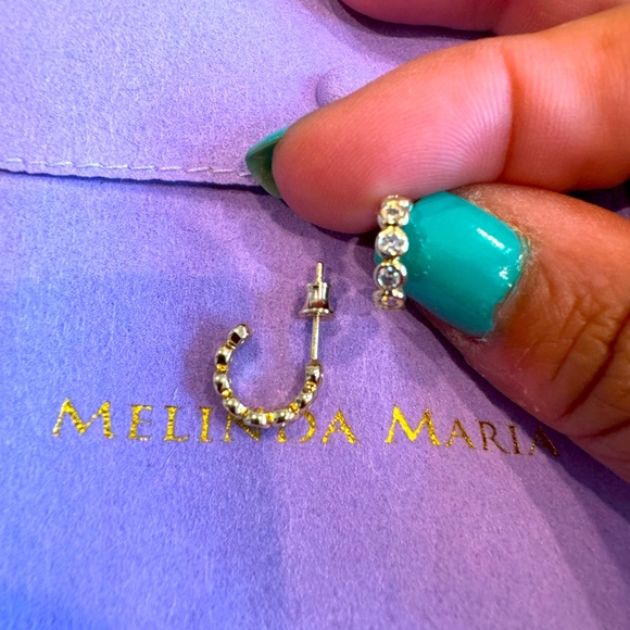 Melinda Maria Gold Huggie Crystal Earrings - Picture 1 of 2